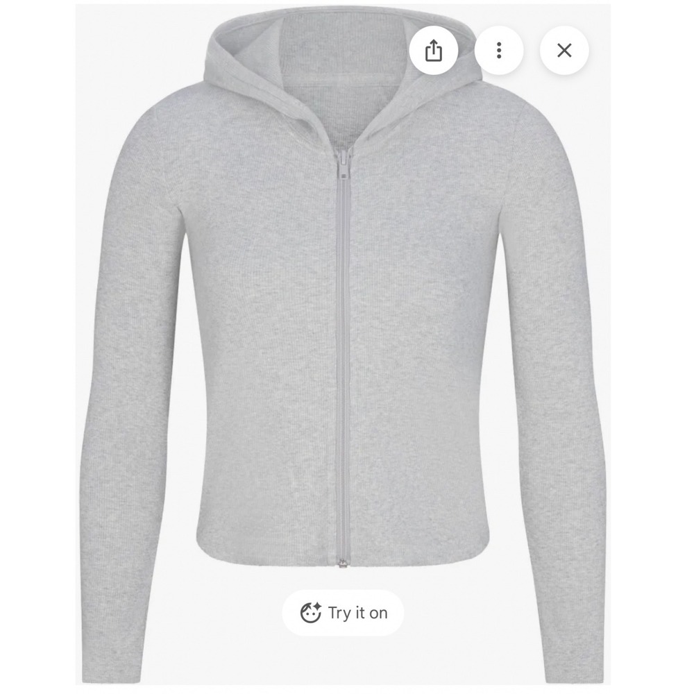 NEW Skims L Cotton Rib Zip Up Hoodie Light Heather Grey Womens NWT - Picture 2 of 8